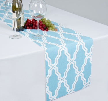 13 x 90 in. Sky Blue Moroccan Print Table Runner