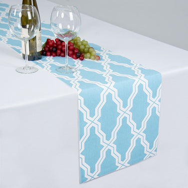 13 x 90 in. Sky Blue Moroccan Print Table Runner