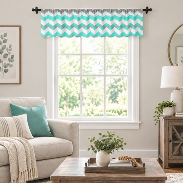Turquoise/Tan Chevron Cotton Window Valance