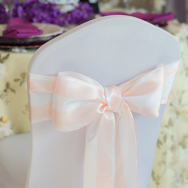 Bargain Blush Pink & White Striped Satin Sashes 10/Pack