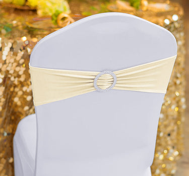Bargain Ivory Stretch Chair Sash With Round Buckle, 5/Pack