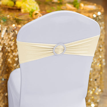Bargain Ivory Stretch Chair Sash With Round Buckle, 5/Pack