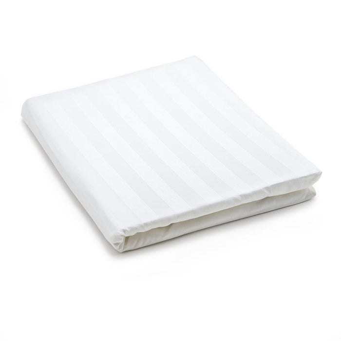 Hotel Selection 500 Thread Count Cotton White Satin Stripe Fitted Sheet -Queen Size