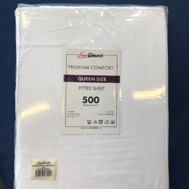 Hotel Selection 500 Thread Count Cotton White Fitted Sheet -Queen Size