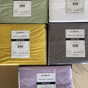 Premium Comfort 300 Thread Count Cotton Bed Sheet Set - King Size (5 Colors)
