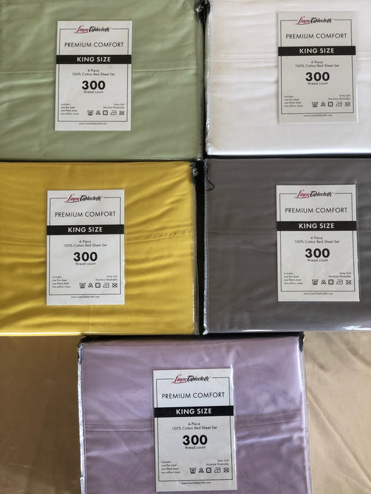 Premium Comfort 300 Thread Count Bed Sheet Set - King Size (5 Colors)