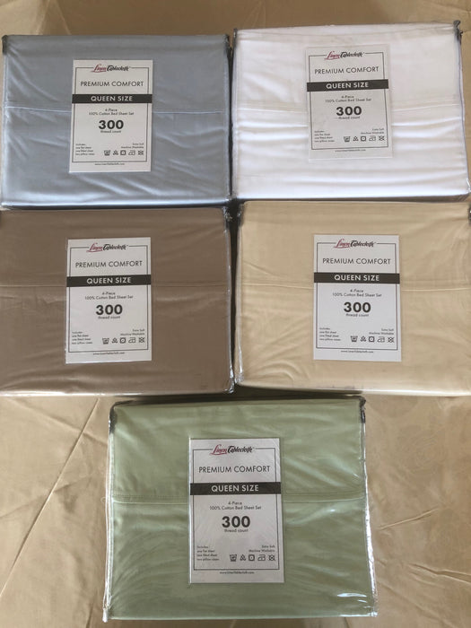 Premium Comfort 300 Thread Count Bed Sheet Set-Queen Size (5 Colors)