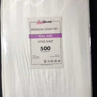 Hotel Selection 500 Thread Count Cotton White Satin Stripe Fitted Sheet -Full Size