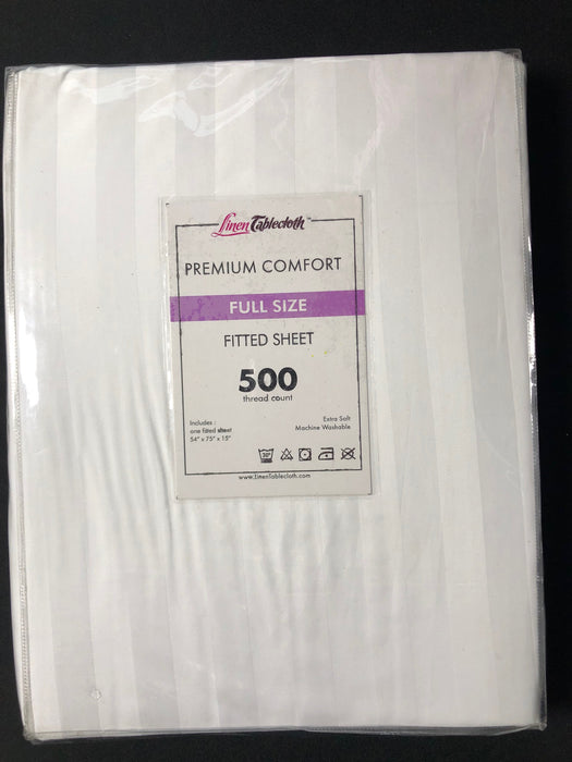 Hotel Selection 500 Thread Count Cotton White Satin Stripe Fitted Sheet -Full Size