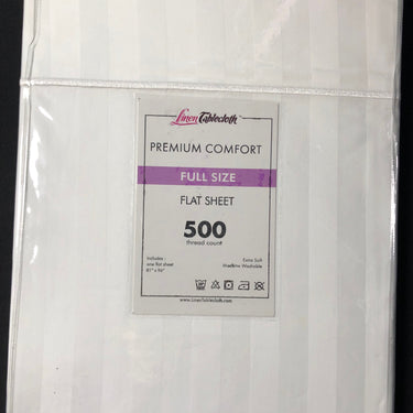 Hotel Selection 500 Thread Count Cotton White Satin Stripe Flat Sheet -Full Size