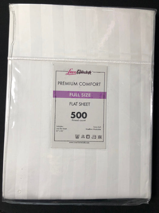 Hotel Selection 500 Thread Count Cotton White Satin Stripe Flat Sheet -Full Size