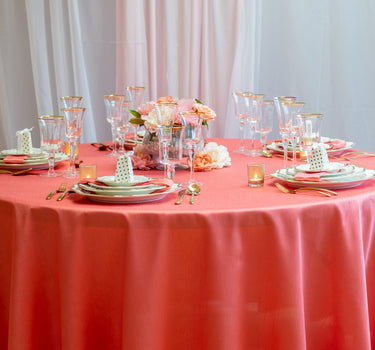 Bargain 132 in. Round Shantung Silk Tablecloth Coral