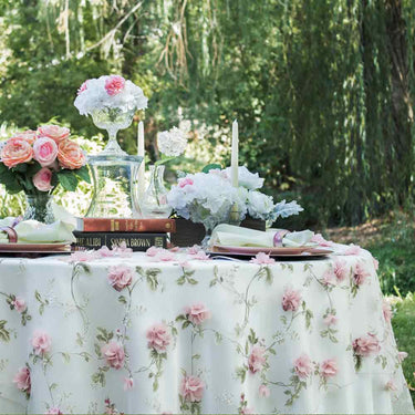 72 in. Square Sheer with Roses Overlay Pink