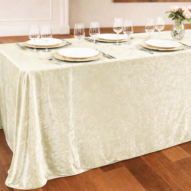 Bargain 90 x 156 Inch Rectangular Crushed Velvet Tablecloth Ivory