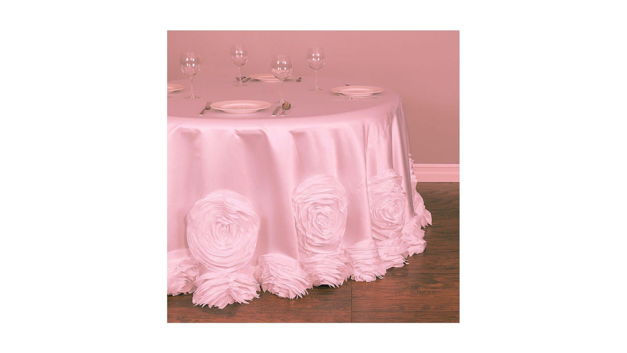 Bargain 120 in. Round Taffeta Rosette Tablecloth Blush Pink