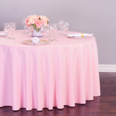 Bargain 120 in. Round Polyester Tablecloth Pink