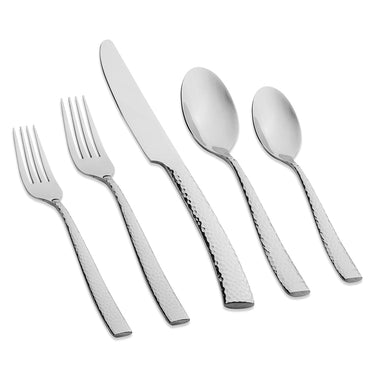 5-Piece Hammered Silverware Set Silver