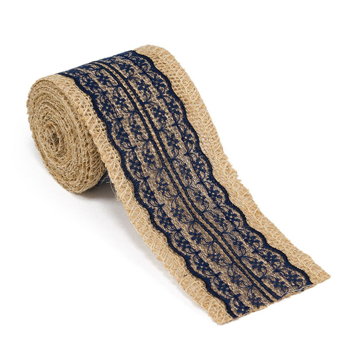 Burlap Ribbon Roll With Lace (12 Colors)