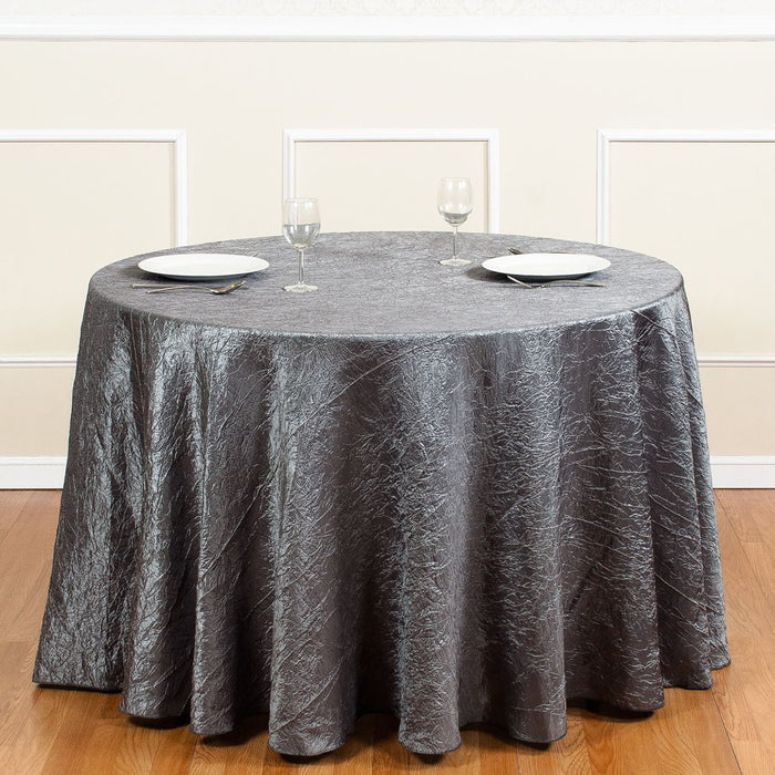 Bargain 106 in. Round Crinkle Taffeta Tablecloth Charcoal