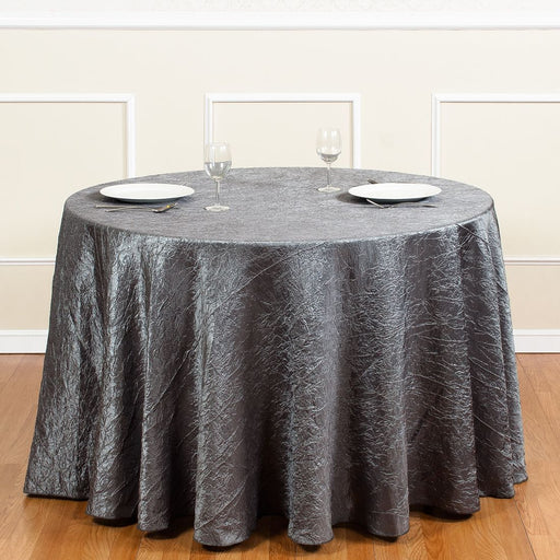 106 in. Round Crinkle Taffeta Tablecloth Charcoal