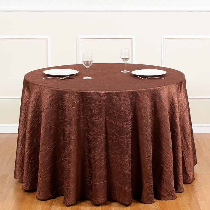 Bargain 106 in. Round Crinkle Taffeta Tablecloth Chocolate