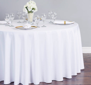 132 in. Round Polyester Tablecloth White