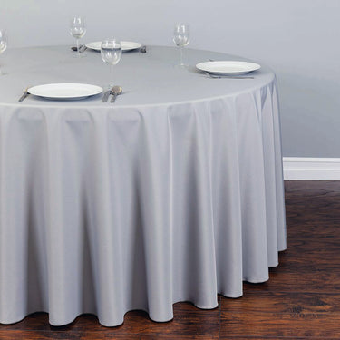 Bargain 108 In. Round Polyester Tablecloth Silver