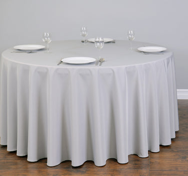 Bargain 120 In. Round Polyester Tablecloth Silver