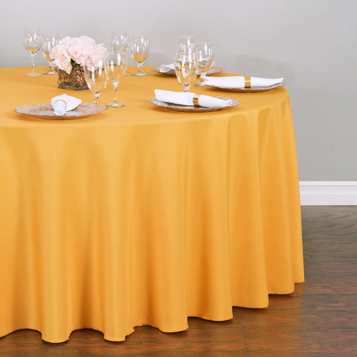 Bargain 120 In. Round Polyester Tablecloth Gold