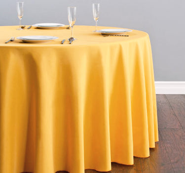 Bargain 120 In. Round Polyester Tablecloth Gold