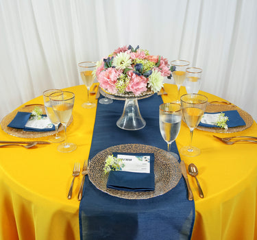 Bargain 120 In. Round Polyester Tablecloth Gold