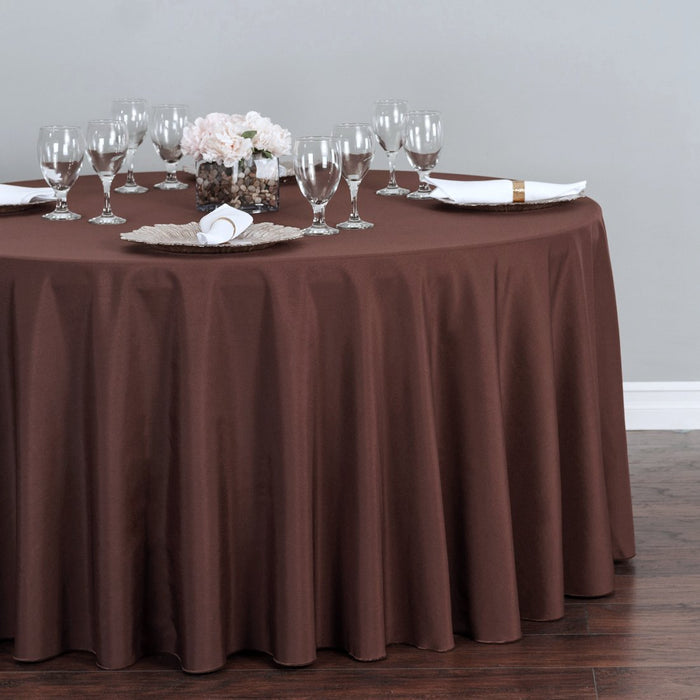 Bargain 132 in. Round Polyester Tablecloth Chocolate