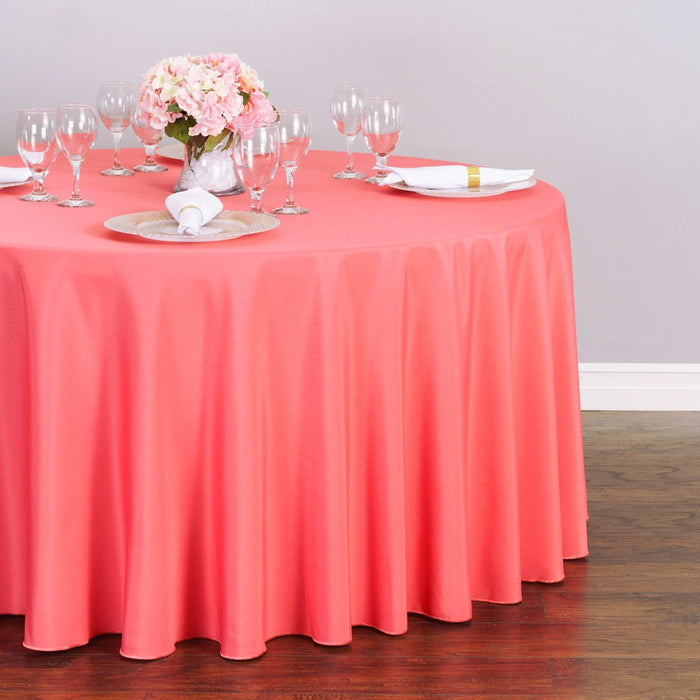 132 in. Round Polyester Tablecloth Coral
