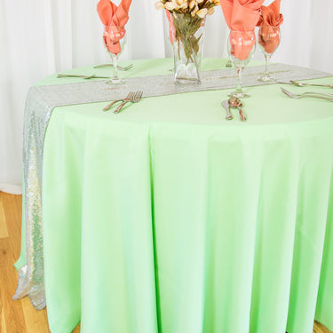 132 in. Round Polyester Tablecloth Tea Green