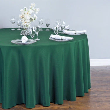Bargain 132 In. Round Polyester Tablecloth Hunter Green