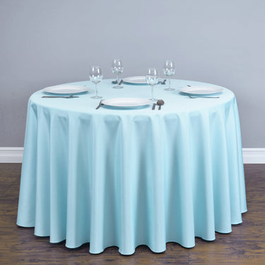 Bargain 108 In. Round Polyester Tablecloth Baby Blue