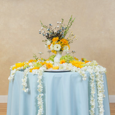 Bargain 108 In. Round Polyester Tablecloth Baby Blue
