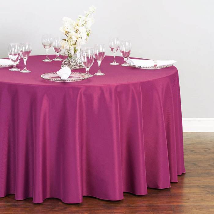 132 in. Round Polyester Tablecloth Purple Wine