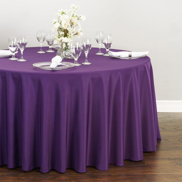 Bargain 120 in. Round Polyester Tablecloth Purple