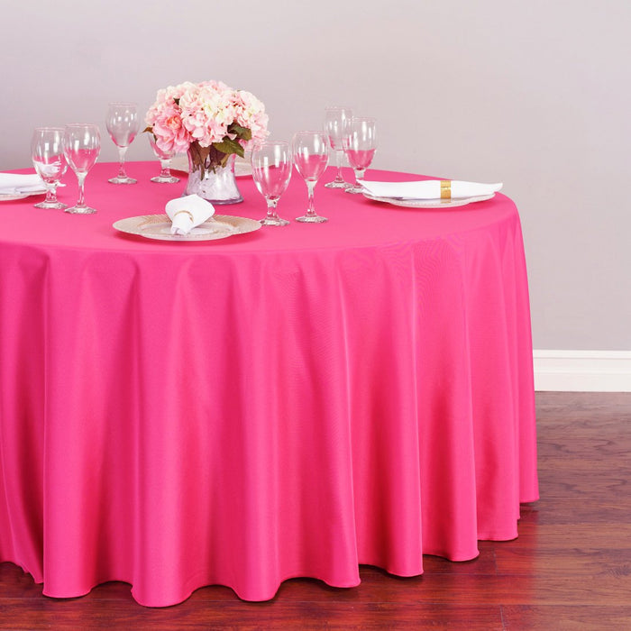 132 in. Round Polyester Tablecloth Fuchsia