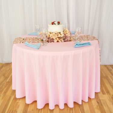 Bargain 108 In. Round Polyester Tablecloth Pink