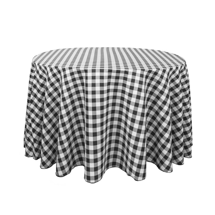 Bargain 108 In. Round Polyester Tablecloth Black & White Checkered
