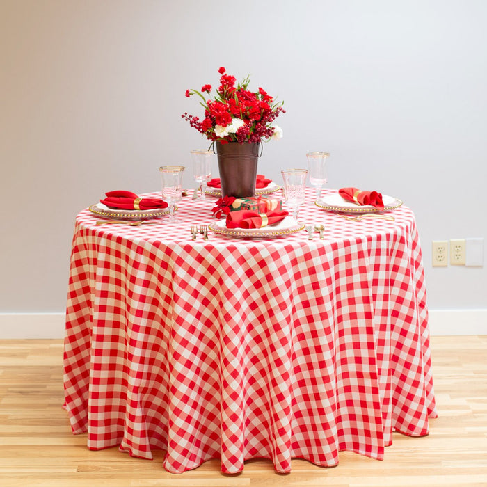 120 in. Round Polyester Tablecloth Red and White Checkered