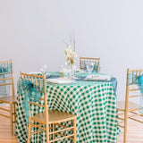 108 in. Round Polyester Green & White Checkered
