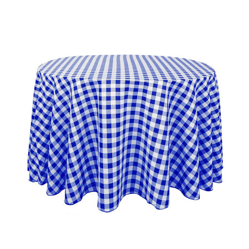 108 in. Round Polyester Tablecloth Blue & White Checkered