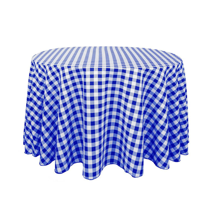 Bargain 108 In. Round Polyester Tablecloth Blue & White Checkered