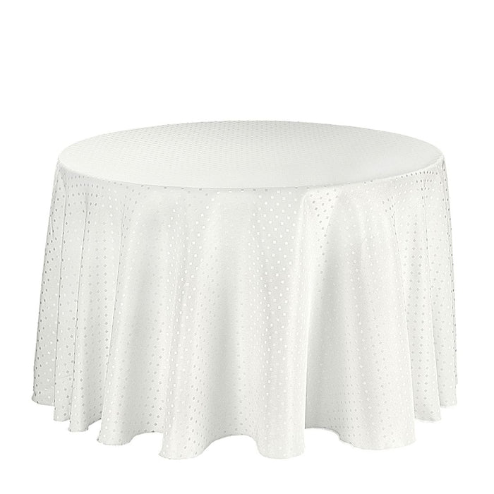 108 in. Round Square-Point Damask Tablecloth White