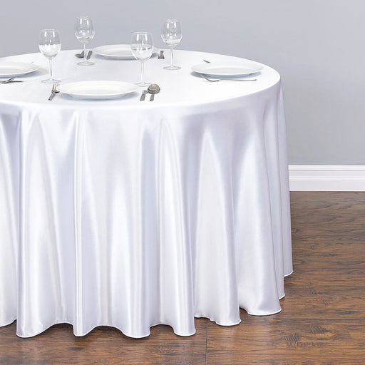 108 in. Round Satin Tablecloth White