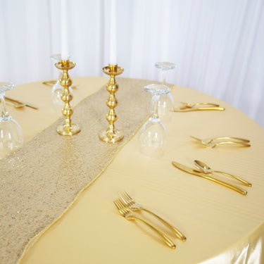 Bargain 120 In. Round Satin Tablecloth Gold