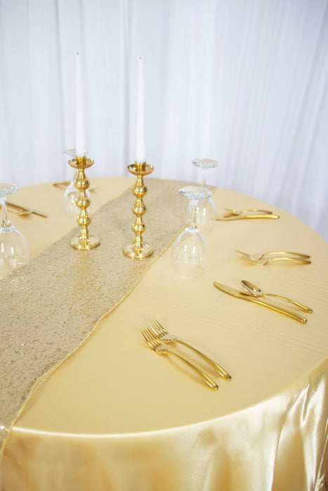 Bargain 118 In. Round Satin Tablecloth Gold